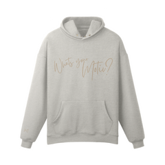 What's Your Motiv? Hoodie Au Natural & White logo