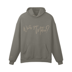 What's Your Motiv? Hoodie Au Natural & White logo